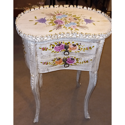 White Handicrafted Flowers Kidney Table
